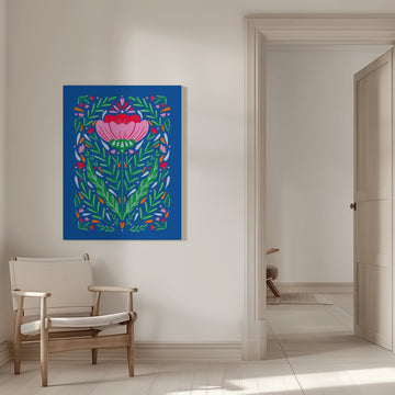 Vibrant Folk Flower | Canvas - Room Interior 1