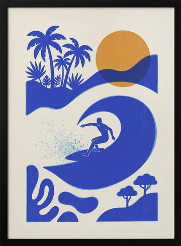Surfer on Tropical Wave | Poster - Black Metal Frame Interior
