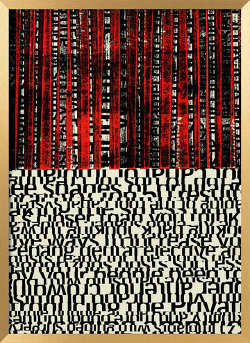 Red Stripes and Fragmented Text | Poster - Gold Frame Interior