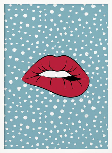 Biting Red Lip | Poster - White Frame Interior