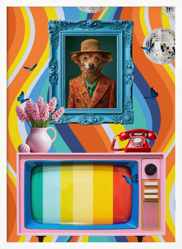 Groovy Dog Portrait | Poster - White Frame Interior
