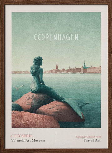 Copenhagen - Little Mermaid | Poster - Walnut Frame Interior