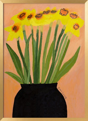 Yellow Daffodils Black Vase | Poster - Gold Frame Interior