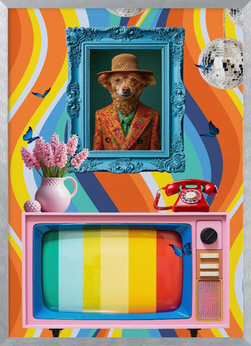 Groovy Dog Portrait | Poster - Silver Frame Interior