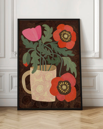Poppies in a Pink Mug | Poster - Room Interior 1