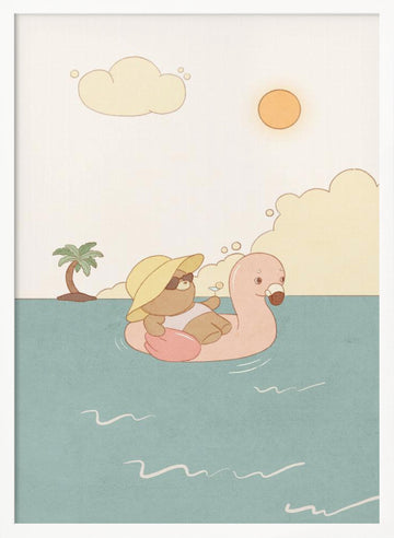 Relaxing Flamingo Float | Poster - White Frame Interior