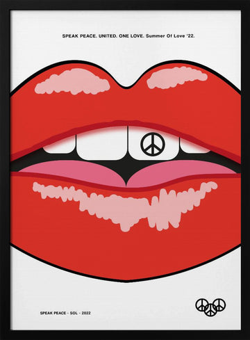 Red Lips Peace Sign | Poster - Black Metal Frame Interior