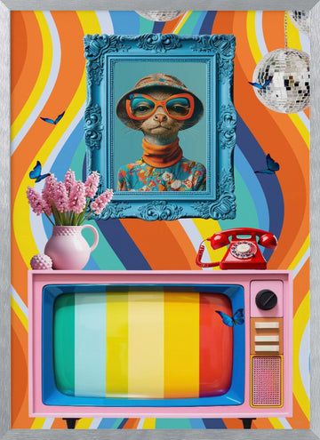 Stylish Retro Meerkat | Poster - Silver Frame Interior