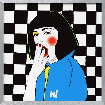 Yawning Pop Girl | Poster - Silver Frame Interior