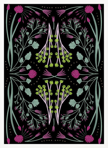 Folk Mirrored - Black, Green and Pink | Poster - White Frame Interior