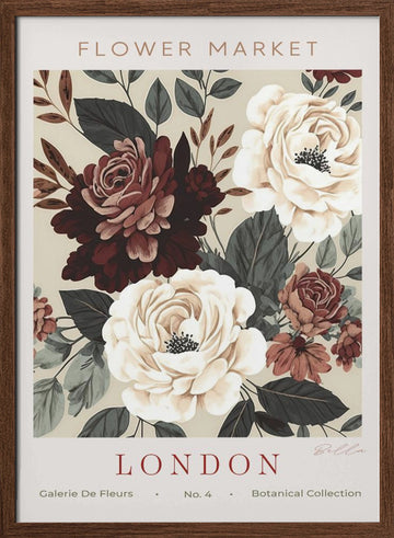 London Flower Market Roses | Poster - Walnut Frame Interior