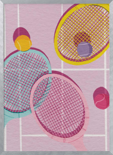 Playful Tennis Rackets | Poster - Silver Frame Interior