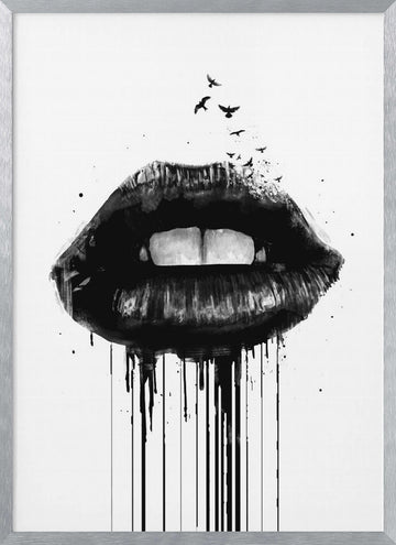 Dark Lips With Birds | Poster - Silver Frame Interior