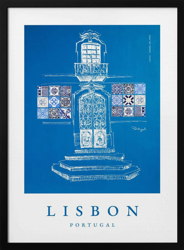 Lisbon Azulejo Facade | Poster - Black Metal Frame Interior