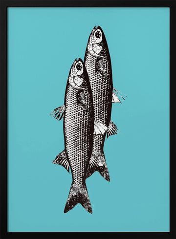 Vintage Fish Duo | Poster - Black Metal Frame Interior