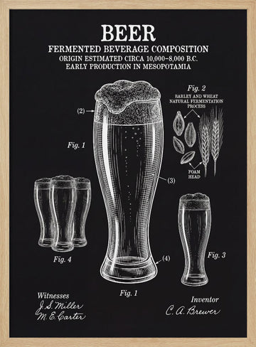 Historic Beer Patent | Poster - Wood Frame Interior