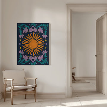 Celestial Sun and Flowers | Canvas - Room Interior 1