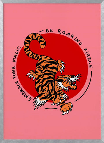 Roaring Fierce Tiger | Poster - Silver Frame Interior