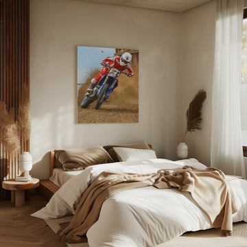 Motocross Rider Kicking Dust | Canvas - Room Interior 2