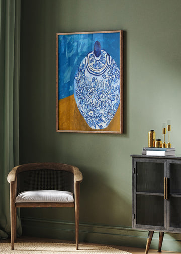 Elegant Blue Floral Jar | Poster - Room Interior 2