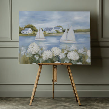 Serene Coastal Sailboats | Canvas - Room Interior 1