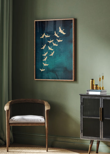 Graceful Golden Cranes | Poster - Room Interior 2