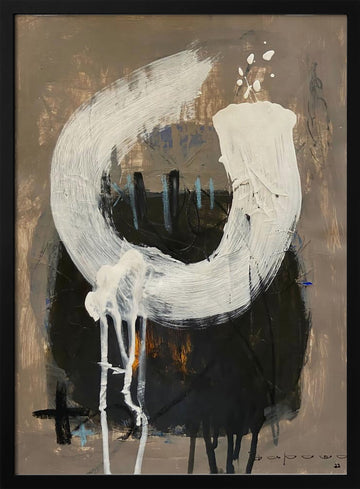 Expressive White Strokes | Poster - Black Metal Frame Interior