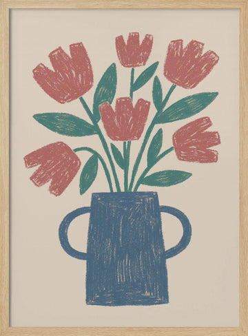 Rustic Tulips in Vase | Poster - Wood Frame Interior