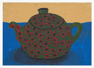Green Floral Teapot Still Life | Poster - White Frame Interior