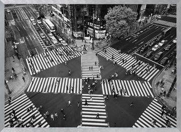 Busy City Crossing | Poster - Silver Frame Interior