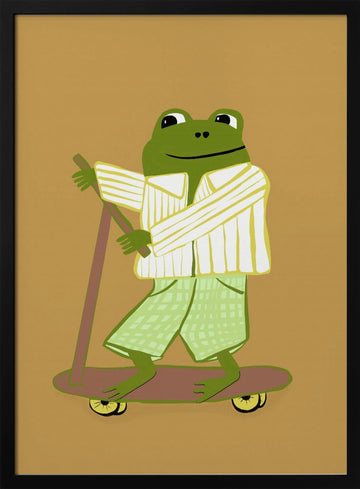 Frog On A Scooter | Poster - Black Metal Frame Interior