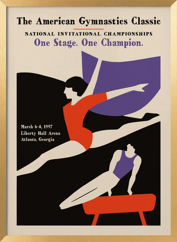 Retro Gymnastics Action | Poster - Gold Frame Interior