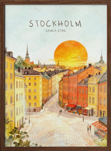 Stockholm Gamla Stan Sunset | Poster - Walnut Frame Interior