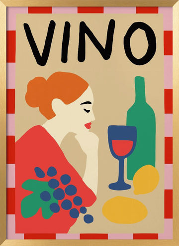 Vino Woman Still Life | Poster - Gold Frame Interior