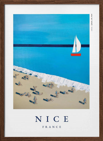 Nice Beach Day Sailboat | Poster - Walnut Frame Interior
