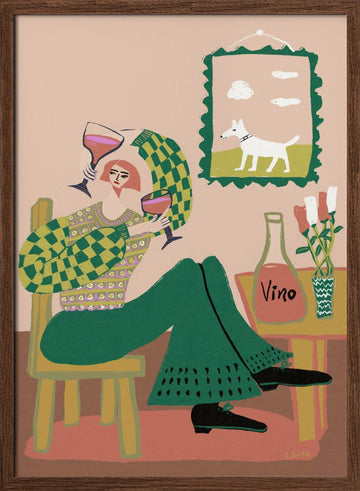 Cozy Evening Wine | Poster - Walnut Frame Interior