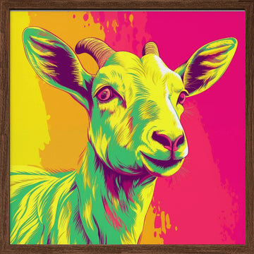 Colorful Smiling Goat | Poster - Walnut Frame Interior