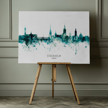 Stockholm Watercolor Skyline | Canvas - Room Interior 1