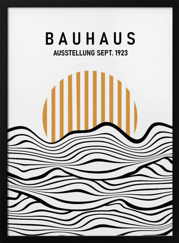 Bauhaus Striped Sun Waves | Poster - Black Metal Frame Interior
