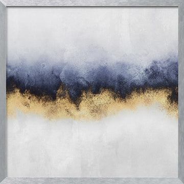 Modern Gold Blue Abstract | Poster - Silver Frame Interior