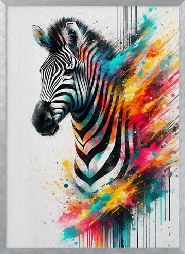 Colorful Zebra Splash | Poster - Silver Frame Interior