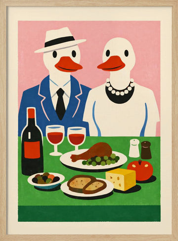 Ducks Dinner Date | Poster - Wood Frame Interior