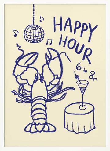 Happy Hour Lobster | Poster - White Frame Interior