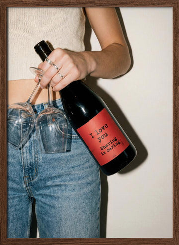 Sharing Love And Wine | Poster - Walnut Frame Interior