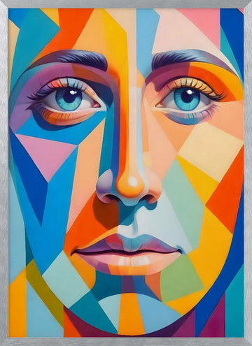 Vibrant Geometric Portrait | Poster - Silver Frame Interior
