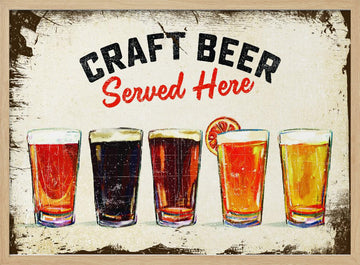 Craft Beer Served Here Bar Sign | Poster - Wood Frame Interior
