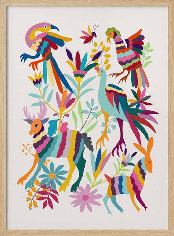 Colorful Folk Art Animals | Poster - Wood Frame Interior