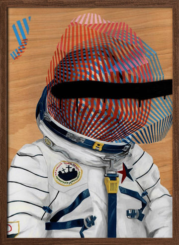 Striped Astronaut Helmet | Poster - Walnut Frame Interior