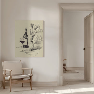 Wine and Tulips Sketch | Canvas - Room Interior 1