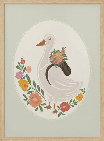 Whimsical Floral Goose | Poster - Wood Frame Interior